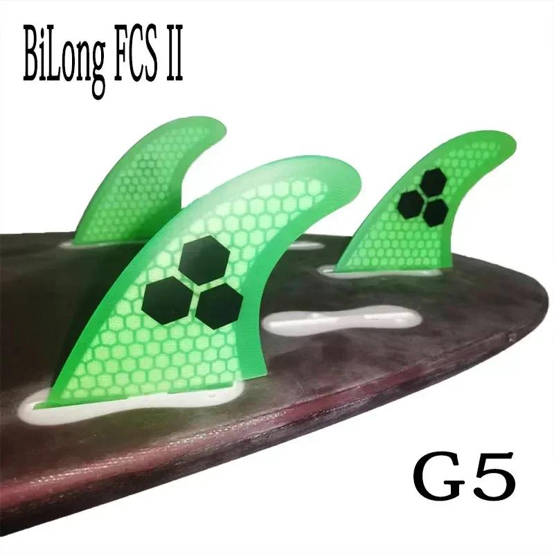 BiLong FCS II Thruster Prancha Fins, G5 Fiberglass Honeycomb, Fibra De Carbono, Tamanho M, Quilhas Surf Fin, Prancha Elétrica, 3Pcs Set - Image 1