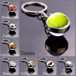 Bola de vidro chaveiro tênis chaveiro futebol beisebol vôlei futebol basquete chaveiros bola moda jóias - Image 1