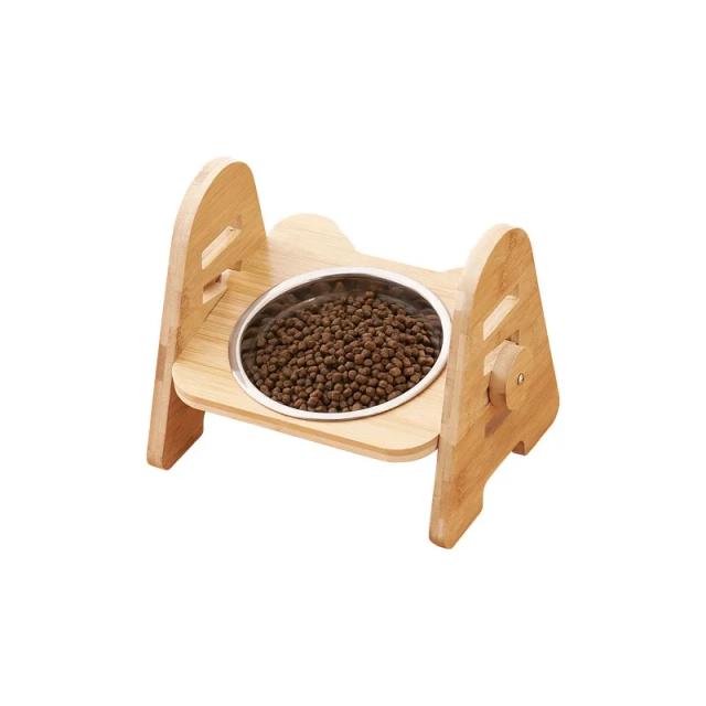 Tigelas ajustáveis de bambu para cães com suporte, perfeitas para alimentação de gatos e coelhos pequenos e médios