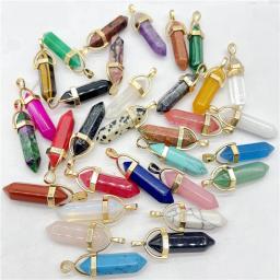 Natural Gem Pedra Hexagonal Pêndulo Reiki Pingente Encantos, Cristal Rosa, Quartzo, Fazer Jóias DIY, Colares Acessórios, 15Pcs - Image 3