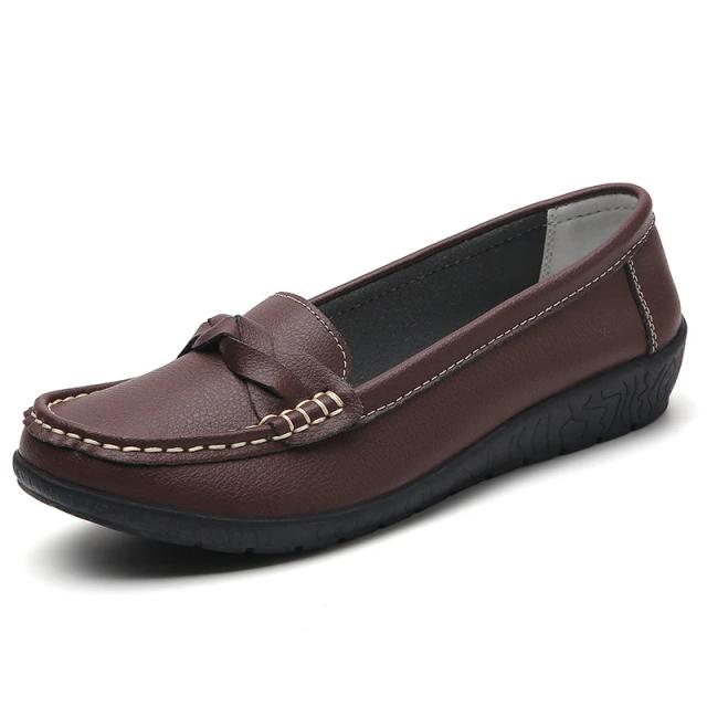 Mulheres apartamentos cunha de couro genuíno moda sapatos confortáveis mulheres deslizamento em sapatos enfermeira mocassins ao ar livre plus size tenis feminino
