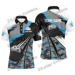 Camisa polo masculina impressa em 3D, azul Camo Bowling Custom Name, Casual Bowling Jersey, presente para jogadores de boliche, verão, rua, WK51 - Image 2