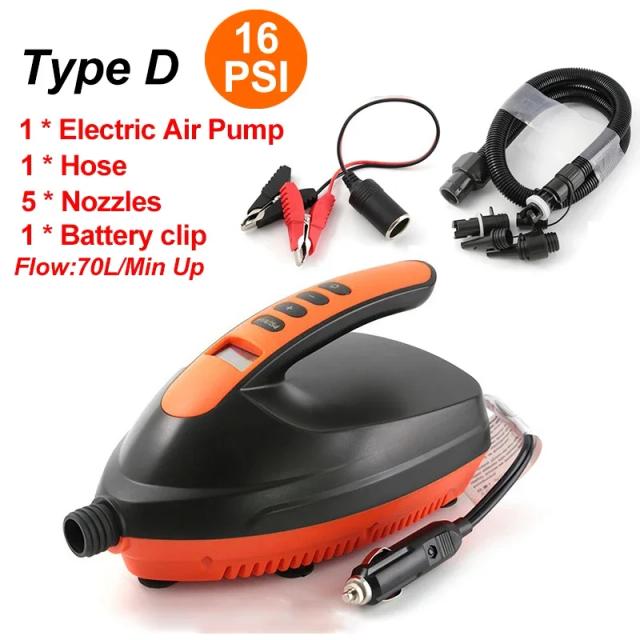 Bomba Elétrica de Ar de Duplo Estágio para Paddle Board, SUP, Caiaque e Camas Infláveis - Alta Pressão Digital 12V, 20 PSI