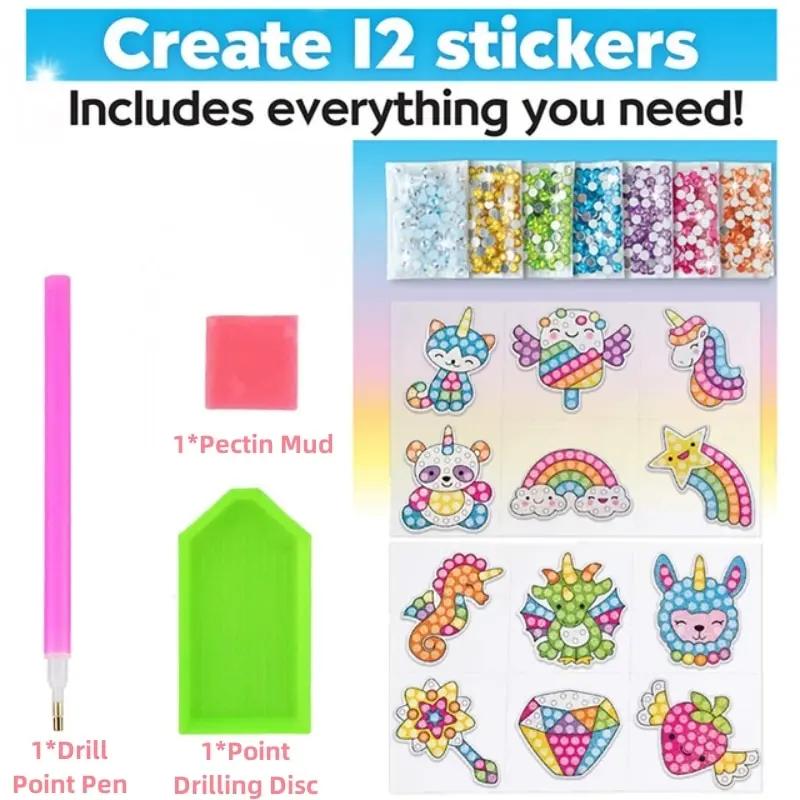 Kit DIY de Pinturas Diamantadas para Crianças, 12 Adesivos, Arte, Educação Artesanal, Design Mágico, Desenhos Animados, Brinquedos Artesanais, Presente de Aniversário - Image 1