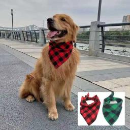 Toalha de saliva xadrez clássica para animais, bandana de cachorro, lenço de gato, lenço de cachorro, vermelho, preto, acessórios - Image 2