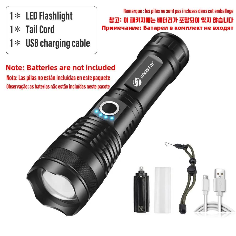 Lanterna LED de alta potência para acampar, tocha com 4 núcleos, lâmpada P50, zoomable, 5 modos de iluminação, uso de alta resistência, liga de alumínio - Image 1