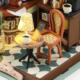 Mini DIY Handmade Coffee Shop Kit, 3D Puzzle Assembly, Brinquedos Modelo de Construção, Casa, Decoração do Quarto com Móveis, Madeira - Image 6