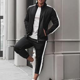 Jaqueta e calça de zíper listrado colorida masculina, roupas esportivas, roupas de treinamento, primavera e outono, nova moda, 2 peças - Image 4