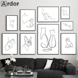 Abstrato Pet Dog Cat Poster, Pintura Canvas, Linha Desenho Wall Poster, Preto e Branco Minimalista Art Prints, Nordic Picture, Home Decor - Image 1
