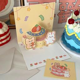 3D Luz Música Cartão, Pop Up Cartoon Bear Bolo, Surpresa Bênção Cartão, Envelope Presentes De Festa De Feliz Aniversário - Image 3