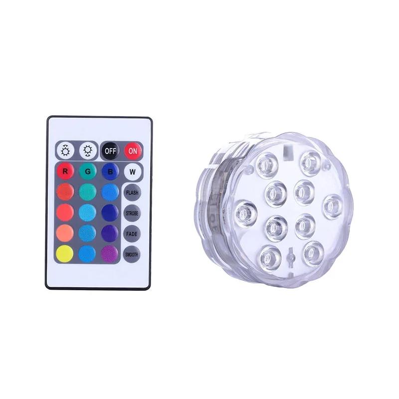 RGB luz submersível com controle remoto, lâmpada de noite subaquática, decoração de festa ao ar livre, lâmpada de piscina, 10 LED, IP68 - Image 1