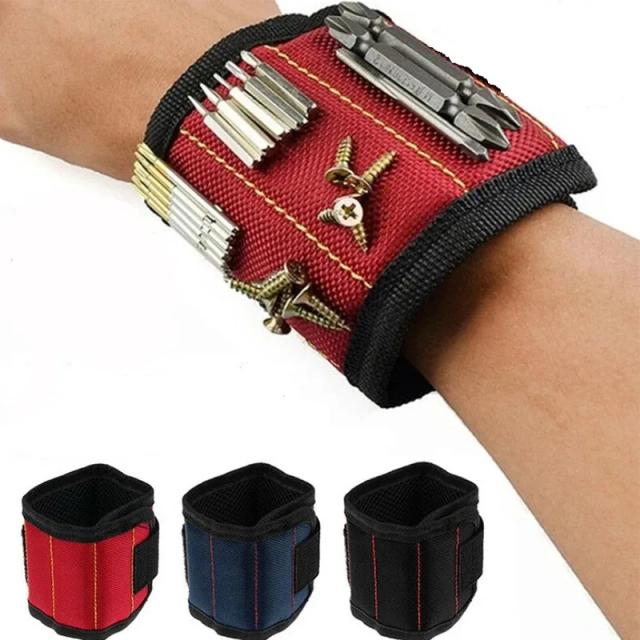 Bolsa Magnética Portátil com Pulseira de Madeira e Cinto Telescópico para Ferramentas e Parafusos