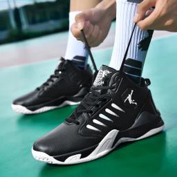 Tênis de basquete de couro antiderrapante para homens e mulheres, tênis de basquete, amortecimento, treinamento de ginástica, botas esportivas - Image 4