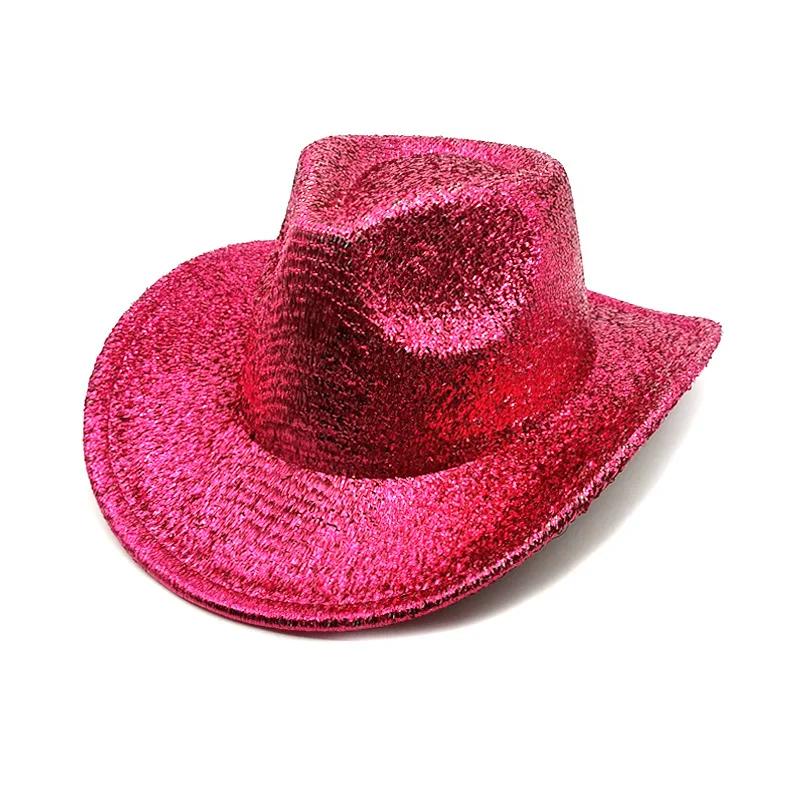 Aba larga Glitter Fedora Chapéus, Performance, Festival, Tarde, Vaqueira, Festa à fantasia, Ocidental Chapéu de vaqueiro - Image 1