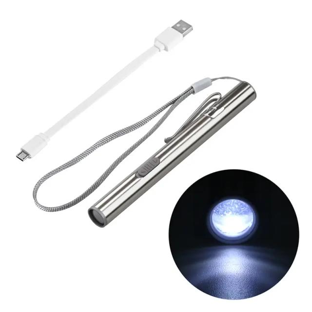 Mini Portátil Médica Handy LED Pen Light Lanterna USB recarregável Dentista Enfermeira Tocha com Clipe De Aço Inoxidável