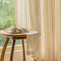 Linho Retro Cortinas artísticas, Sala Bay Window Screen, Estilo japonês, Estilo de madeira, Linho, 1Pc - Image 1