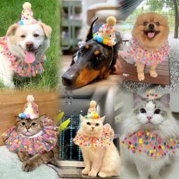 Chapéu para festa de aniversário de animais de estimação, chapéu com bolinhas de renda, babador fofo para cães pequenos e médios, produtos para animais de estimação, acessórios para cachorros - Image 2