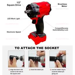 Chave de impacto sem escova de 18v com 4 engrenagens, chave de impacto sem fio de alto torque, 300nm, recarregável, sem bateria, ferramenta resistente - Image 6