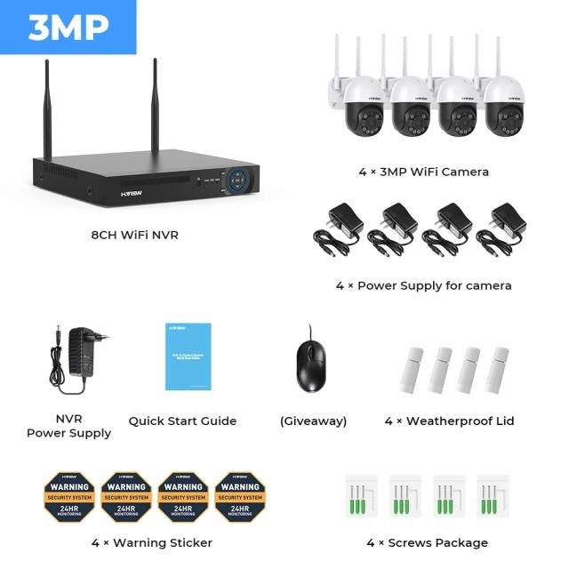 H.VIEW Sistema de Segurança Wi-Fi 5MP PTZ com Detecção de Rosto e Visão Noturna Colorida