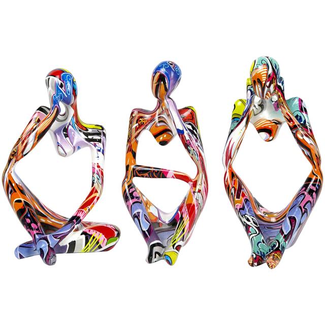 Conjunto de Esculturas Abstratas e Graffiti para Decoração de Casa e Escritório - 3 Peças Artísticas
