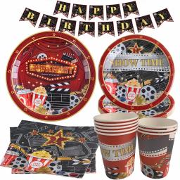 Louça descartável de Happy Movie Night Tema, Pratos e guardanapos, Fontes do partido, Toalha de mesa, Decorações - Image 1