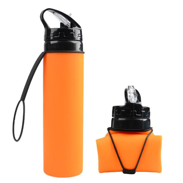 Garrafa de Água Portátil em Silicone Dobrável e Reutilizável com Tubos de Sucção para Atividades ao Ar Livre - 600ml