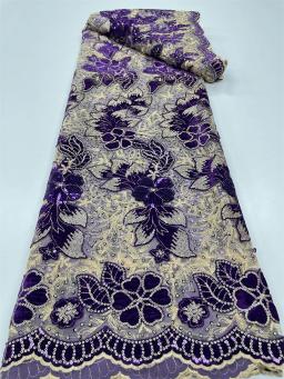 Lantejoulas africanas tecido de renda de veludo nigeriano malha francesa tecidos de renda líquida para costura 2023 vestido de festa de casamento de alta qualidade rc129 - Image 6