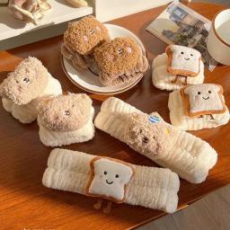 Cutecartoon torrada pão bun velo rosto lavagem pulseira mangas absorventes de umidade outono/inverno laço de cabelo conjunto de três peças - Image 1