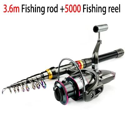 Vara de Pesca Fibra de Carbono Telescópica 3.6m Kit Carretel 8kg Arraste