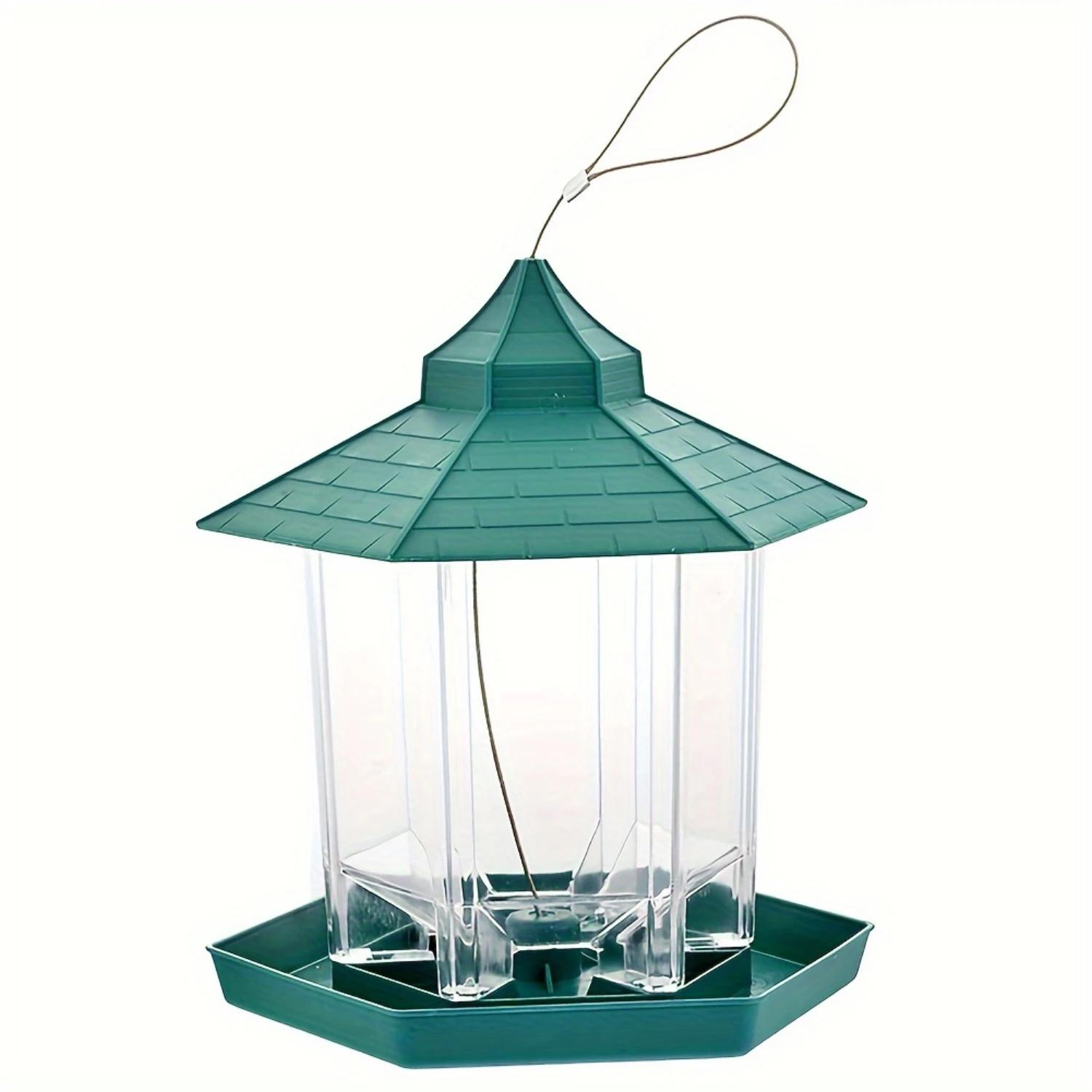 Alimentador de pássaros pendurado para pátio de jardim, decoração exterior, telhado hexagonal, alimentador de pássaros selvagens, ideal para misturar misturas de sementes, 2.6 lb - Image 1