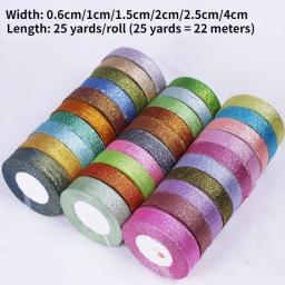 Fita para costura, fita metálica, dourada e prateada, glitter, organza, para artesanato, tecido, festa de natal, casamento, presente, embrulho, 25 jardas (0.6cm-4cm) - Image 1