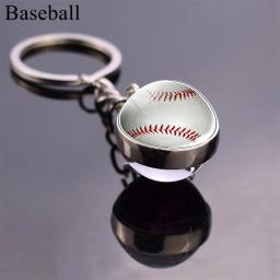 Bola de vidro chaveiro tênis chaveiro futebol beisebol vôlei futebol basquete chaveiros bola moda jóias - Image 5
