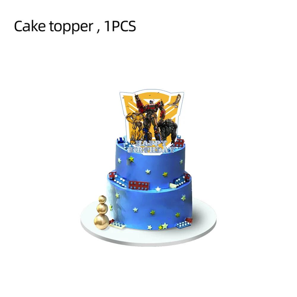 Conjunto de utensílios descartáveis para festa de aniversário infantil, transformadores, Optimus Prime, tema Bumblebee, prato de papel, tecido, copo - Image 1