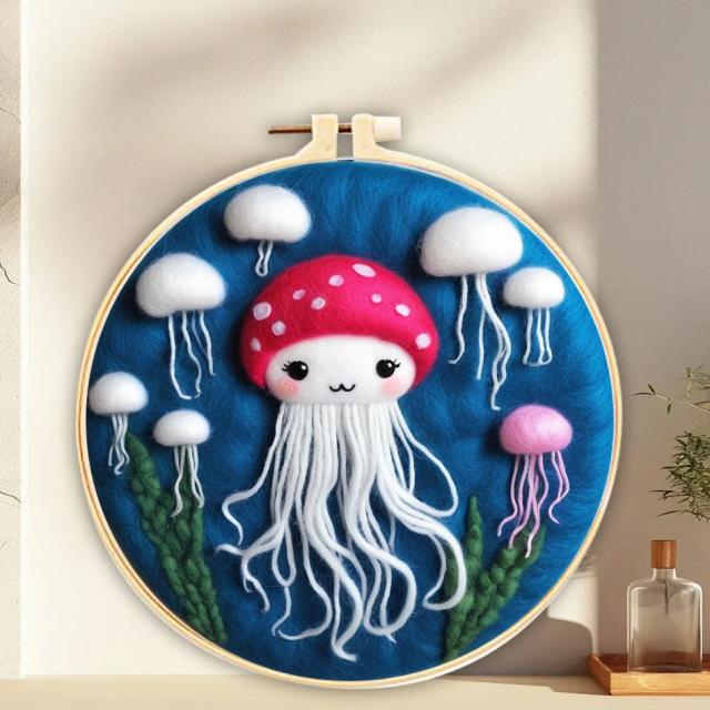 Kit Chenistory DIY: Decoração de Casa com Molduras de Animais e Medusas em Lã Feito à Mão
