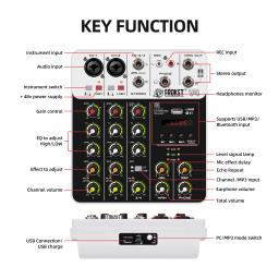 Interface de áudio Mixer com Bluetooth, USB Computador de Gravação, 48V Phantom Power, 4-Channel Mixer, Delay e Replay Effects, V4 - Image 5