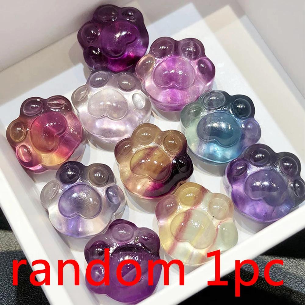 Natural Colorido Fluorita Gato Pata Cristal Pedra Escultura, Reiki Tratamento de Cura Pedras Preciosas, Home Decor Ornamento, DIY Colar Jóias - Image 1