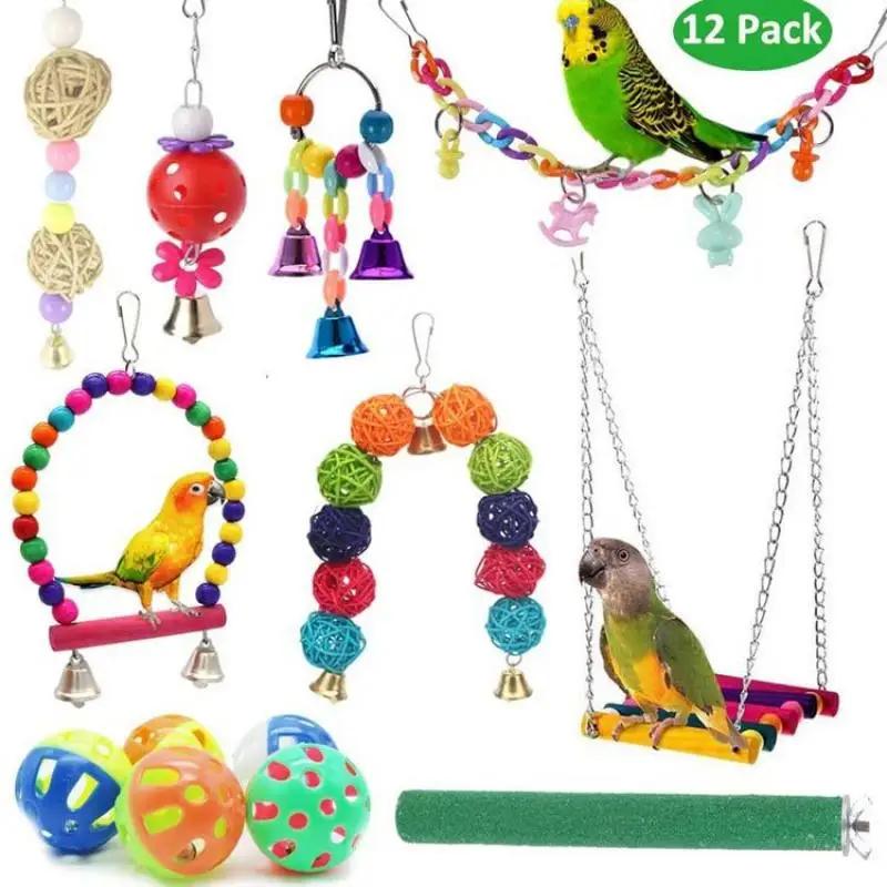 Combinação de brinquedos papagaio pássaro acessórios artigos papagaio mordida brinquedo do pássaro de estimação para o papagaio brinquedo formação pássaro sino bola de balanço de pé - Image 1