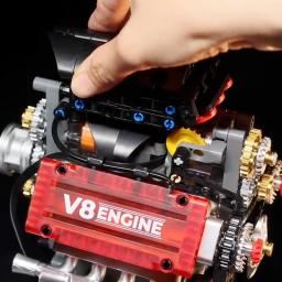V8 motor motorizado simulação tijolo modelo movido eletricamente blocos de construção peças técnicas do carro brinquedos criativos presentes crianças adulto - Image 3