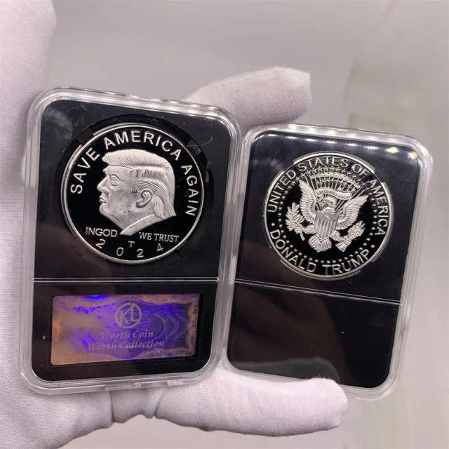 Moeda Comemorativa de Ouro e Prata do Presidente Donald Trump - Lembrança Especial 2024