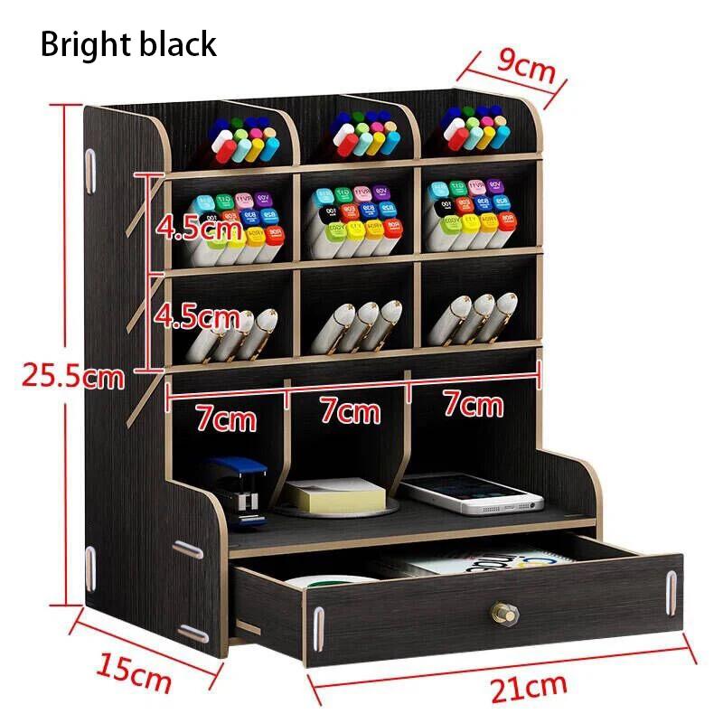 1pc organizador de mesa de madeira multifuncional desktop papelaria caneta titular caixa para escritório em casa material escolar armazenamento titular - Image 1