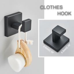 Preto casa de banho 40cm acessórios conjunto de montagem na parede de aço inoxidável barra de toalha rack rolo de papel higiênico titular robe gancho cabide ferragem - Image 5