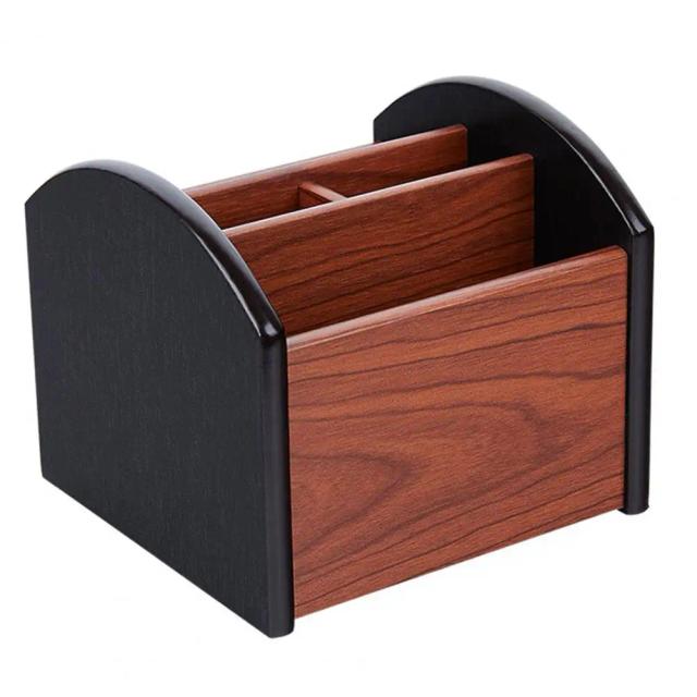 Organizador de Mesa de Madeira Rotativo com 4 Compartimentos para Controle Remoto e Acessórios 360 Graus