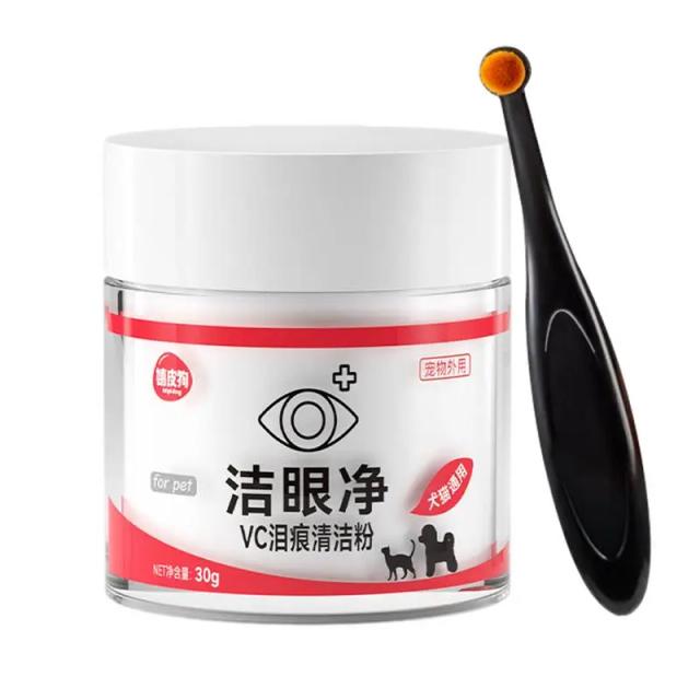 Removedor Natural de Manchas nos Olhos para Pets em Pó com Escova - 30g, Fórmula Segura e Absorvente