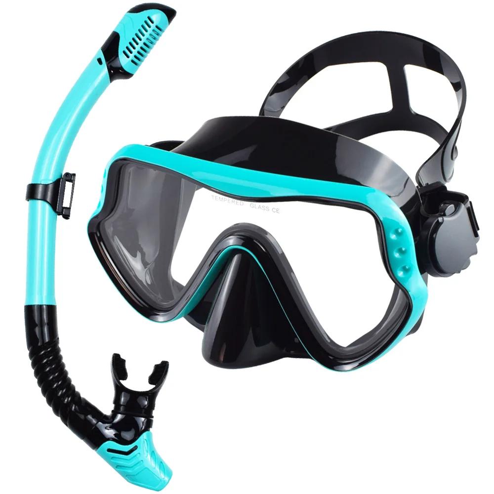 Conjunto de snorkel seco máscara de mergulho para adultos vidro temperado profissional panorâmico equipamento de mergulho treinamento de natação kit de snorkel - Image 1