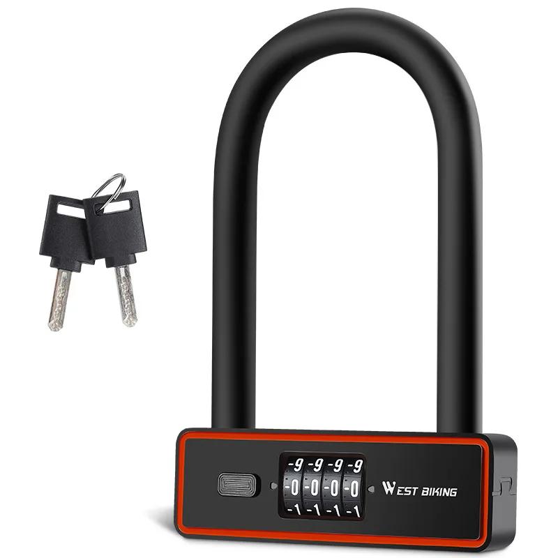 West biking fechaduras de bicicleta em forma de u scooter elétrico cadeado anti-roubo conjunto de cabo de bloqueio mtb estrada ciclismo acessórios da bicicleta - Image 1
