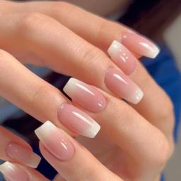 24 pçs simples cabeça quadrada unhas falsas com cola gelatinosa rosa branco gradiente imprensa francesa em unhas falsas curto cobertura completa dicas de unhas - Image 6
