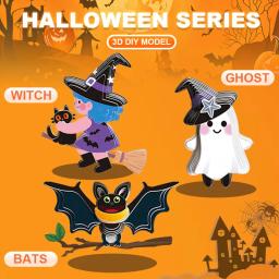 Crianças dos desenhos animados halloween 3d tridimensional quebra-cabeça brinquedos diy quebra-cabeça papel criativo bruxa fantasma morcegos modelo montagem brinquedos - Image 2
