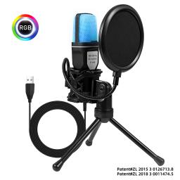 Microfone USB RGB Microfone Condensador Fio Gaming Mic para Podcast Estúdio De Gravação Streaming Laptop Desktop PC - Image 1