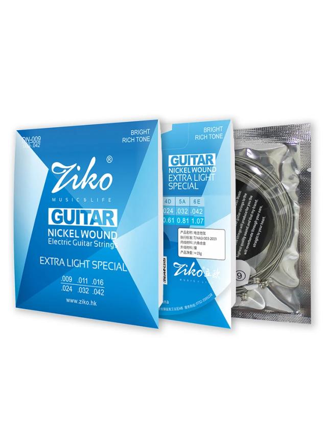 Cordas de Guitarra Elétrica ZIKO DN-009 para Heavy Metal e Rock, Núcleo de Aço Niquelado, Acessórios Para Guitarristas