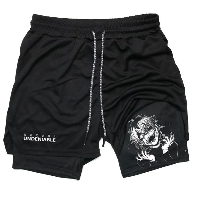 Shorts de Anime Preto para Performance: Compressão Respiráveis e Secagem Rápida para Atletismo, Corrida e Treinos de Verão para Homens e Mulheres